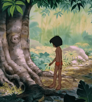 Cartoon Boy Standing Next To Tree In Jungle GIF