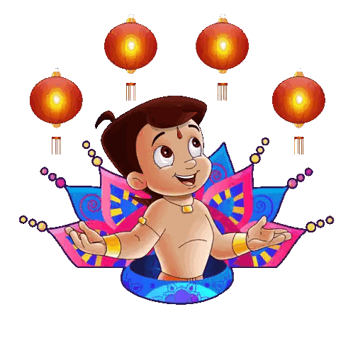 Cartoon Boy Surrounded by Lanterns Diwali