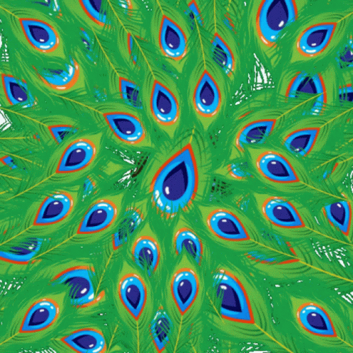 Cartoon Boy Surrounded By Peacock Feathers GIF