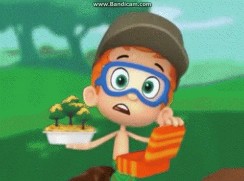 Cartoon Boy Wearing Hat and Goggles Holding Plants