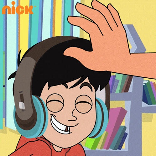 Cartoon Boy with Headphones Being Pat