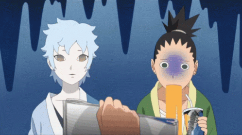 Cartoon Boy with Purple Face Drinking