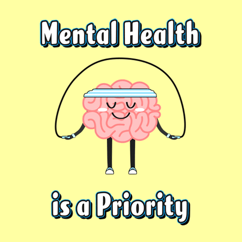 Cartoon Brain Jumping Rope Mental Health Priority GIF