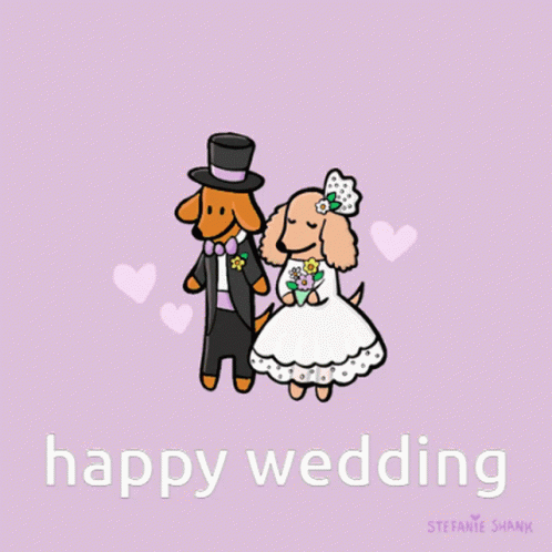 Cartoon Bride and Groom Happy Wedding