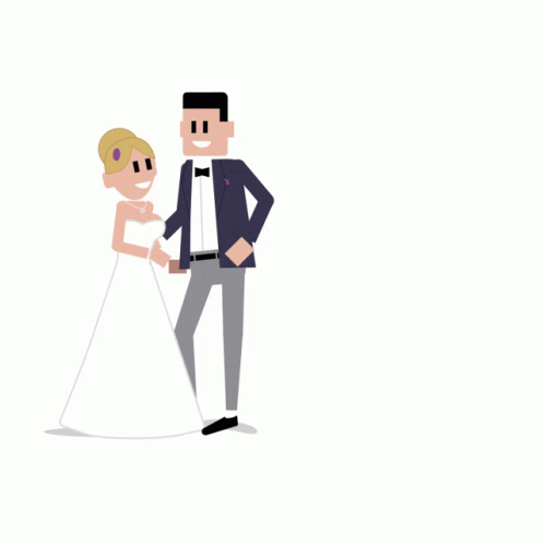 Cartoon Bride and Groom Just Married