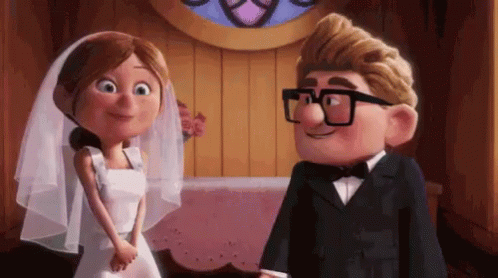 Cartoon Bride and Groom Smiling in Church