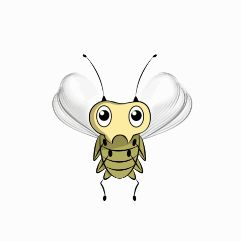 Cartoon Bug with Big Eyes and White Wings