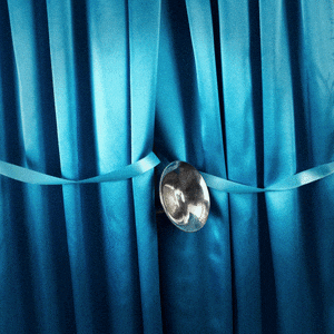 Cartoon Bugle Peeking Behind Curtain GIF