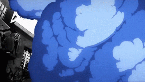 Cartoon Building With Blue Clouds GIF