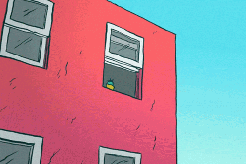 Cartoon Building With Window and Plant