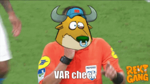 Cartoon Bull Saying Var Check GIF