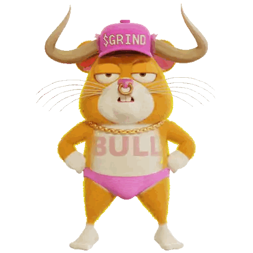 Cartoon Bull Wearing Pink Hat with $ Grind