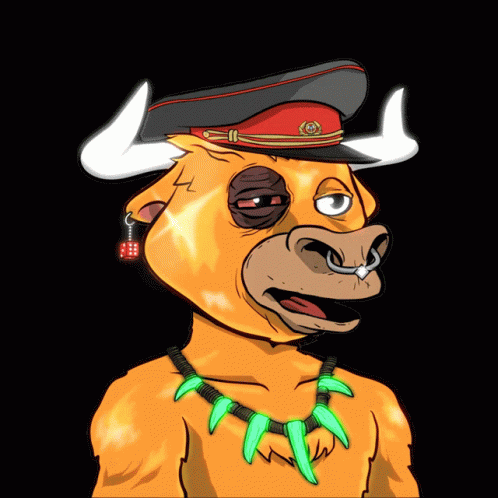 Cartoon Bull Wearing Red Hat and Green Necklace