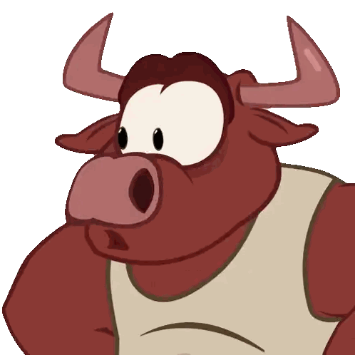 Cartoon Bull with Horns and White Shirt