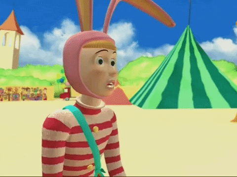 Cartoon Bunny Ears Standing in Front of Green Tent