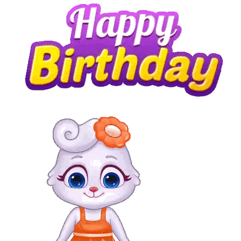 Cartoon Bunny Holding Flowers Happy Birthday
