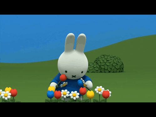 Cartoon Bunny Holding Flowers