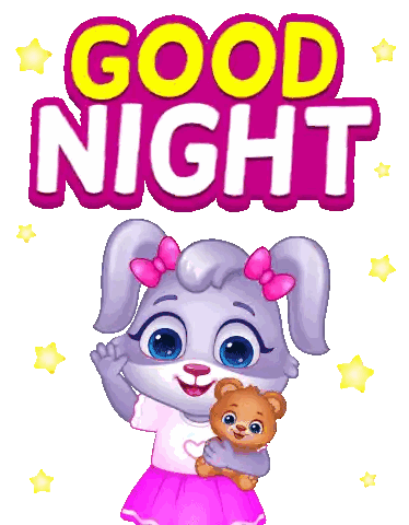 Cartoon Bunny Holding Teddy Bear Good Night