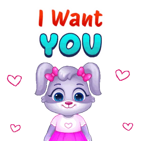 Cartoon Bunny Saying I Want You With Hearts