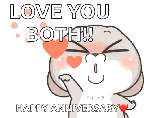 Cartoon Bunny Saying Love You Both Happy Anniversary GIF