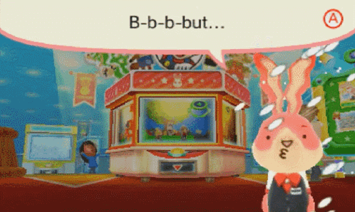 Cartoon Bunny Says B-B-B-But in Front of Carousel