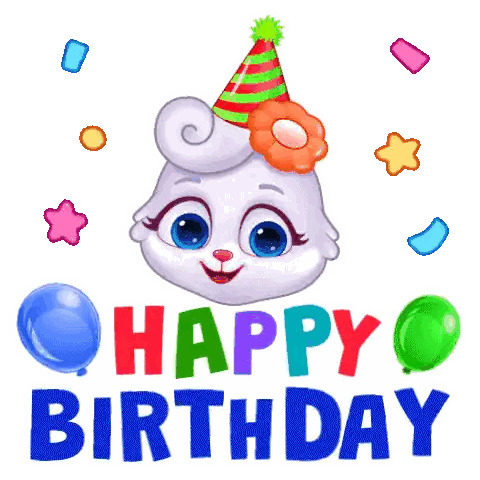 Cartoon Bunny Wearing Party Hat Happy Birthday