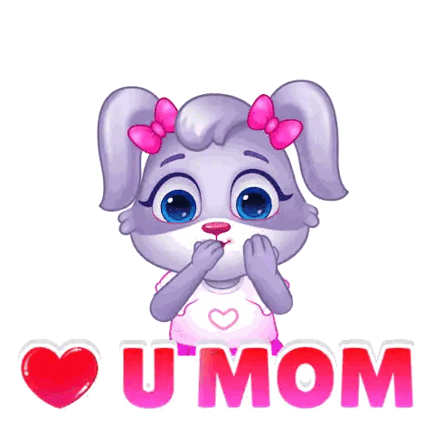 Cartoon Bunny With Hearts on Face U Mom