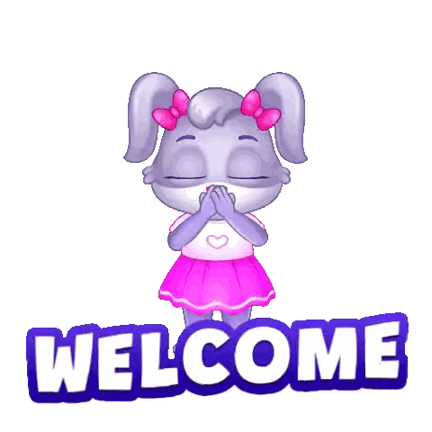 Cartoon Bunny with Pink Bow Saying Welcome