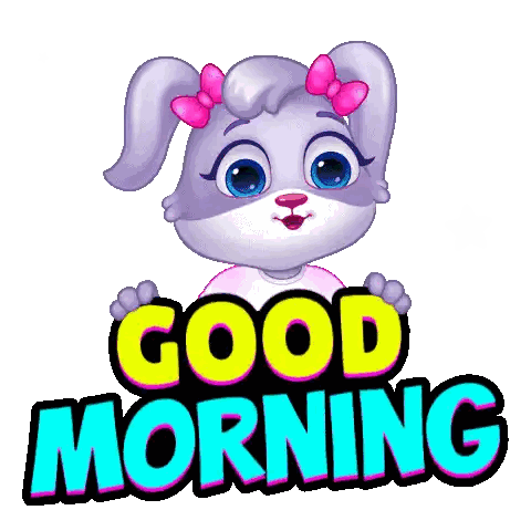 Cartoon Bunny with Pink Bows Saying Good Morning