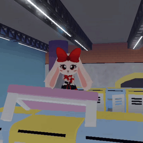 Cartoon Bunny With Red Bow Sitting on Table