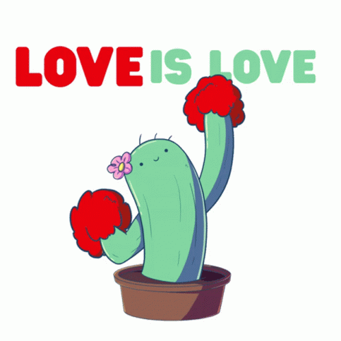 Cartoon Cactus With Flower And Love Is Love GIF