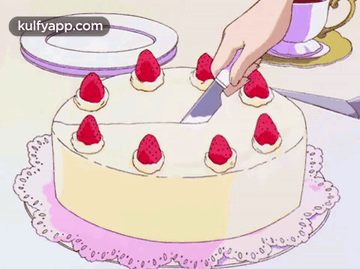 Cartoon Cake With Strawberries and Tea