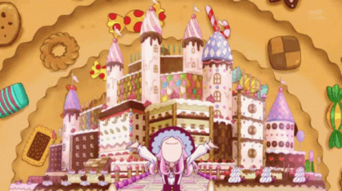 Cartoon Candy Castle With Girl GIF