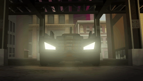 Cartoon Car Parked Under Bridge With Lights On