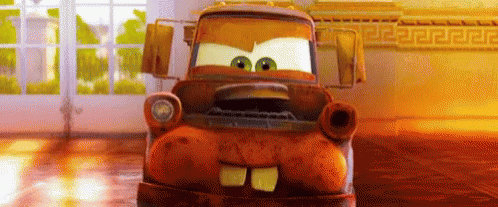 Cartoon Car With Big Teeth in Room With Windows