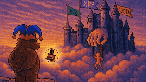 Cartoon Castle With XRP And BTC Banner GIF