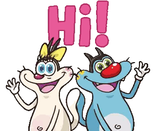 Cartoon Cat and Girl Say Hi