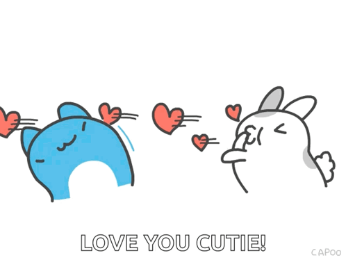 Cartoon Cat and Rabbit Love You Cutie