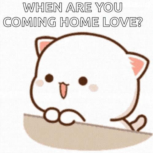 Cartoon Cat Asks When Are You Coming Home Love