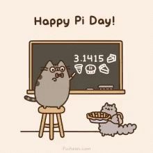 Cartoon Cat At Blackboard With 3.14159 GIF