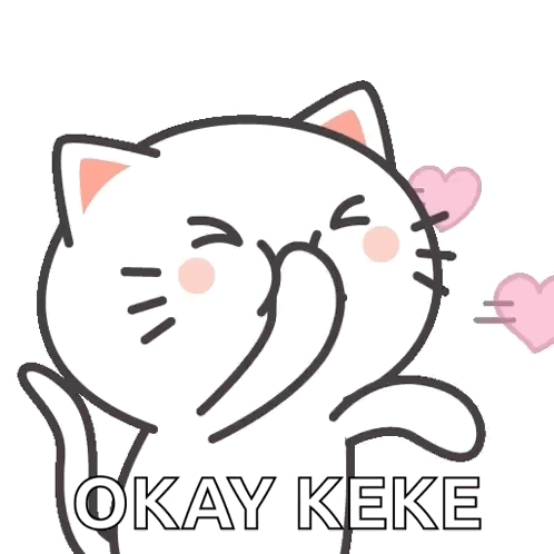 Cartoon Cat Blowing Kiss with Hearts Saying Okay Keke