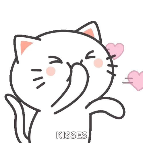 Cartoon Cat Blowing Kisses With Pink Hearts