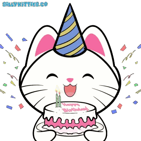 Cartoon Cat Blowing Out Birthday Candles