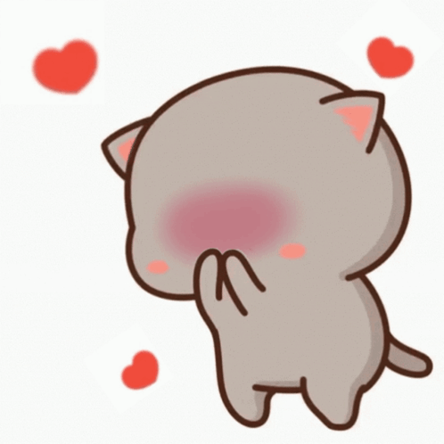 Cartoon Cat Covering Face With Hearts Flying GIF