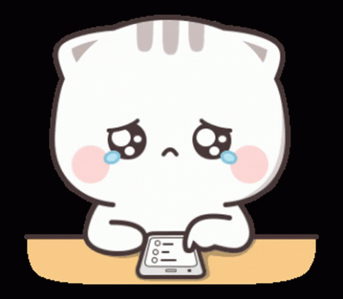 Cartoon Cat Crying Holding Cell Phone