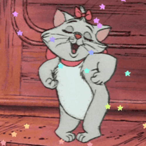 Cartoon Cat Dancing with Bow
