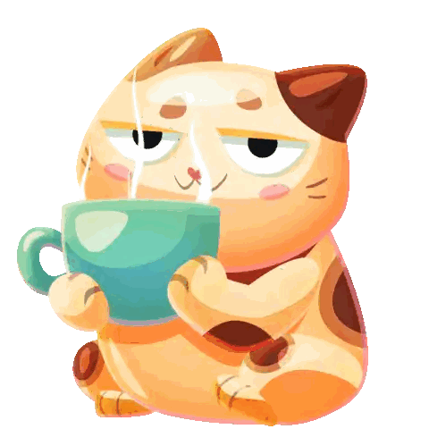 Cartoon Cat Drinking Steam Cup
