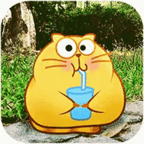 Cartoon Cat Drinking Through Straw