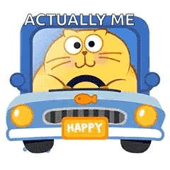 Cartoon Cat Driving Blue Car with Fish