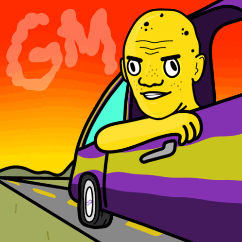 Cartoon Cat Driving Blue Car with Fish